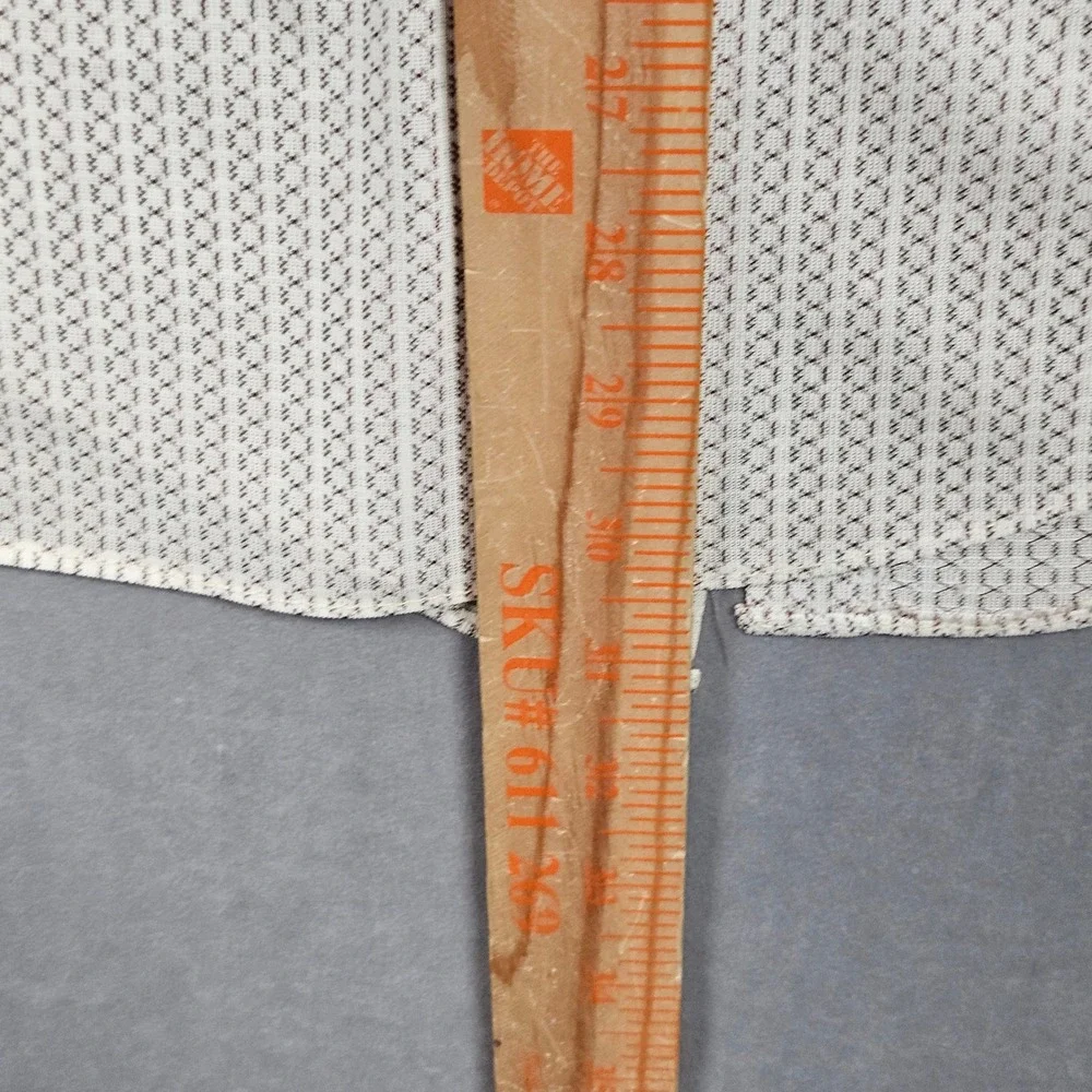 Vintage Sears Knit Dress Shirt Mens L-XL Trim R White Geometric Perma-Prest 70s‎